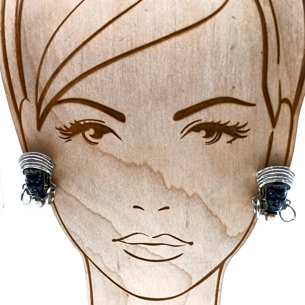 Selro Selini Blackmoor Princess Face Lucite Earrings, Mid Century Designer Gold